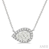 1/3 Ctw Pear Shape Round Cut Diamond Lovebright Pendant With Chain in 14K White Gold